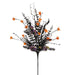 The 24 Inch Fabric Flower Eva Leaf Purple Beads Halloween Spray FH807177 features small orange flowers, purple beads, green foliage, and beaded accents on thin stems in a fan shape—ideal for Halloween décor.