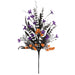24-inch Halloween floral spray with purple fabric flowers, orange bead clusters, and black EVA leaves – available at Trendy Tree.