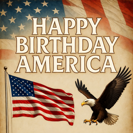 10-inch square metal sign with vintage-style “Happy Birthday America” text, American flag, and flying eagle, perfect for patriotic wreath-making and home decor.