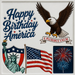 10-inch metal sign with colorful patriotic icons including bald eagle, Statue of Liberty, U.S. flag, and fireworks, perfect for 4th of July wreaths and decor.