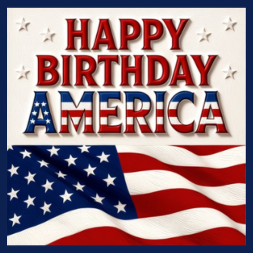 10-inch metal sign with “Happy Birthday America” in red lettering, accented with stars and a waving American flag—ideal for patriotic wreaths or 4th of July home decor.