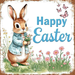 Happy Easter bunny metal sign for wreath making, 10x10 square Easter sign featuring a bunny holding flowers with spring florals and butterflies, perfect for Easter wreaths and spring wreath accents.