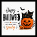 Happy Halloween metal sign featuring two black cats peeking from a jack-o'-lantern with the words Eat, Drink & Be Spooky, bats, and a clean white background. Exclusive Trendy Tree Design. SKU TTE-553.