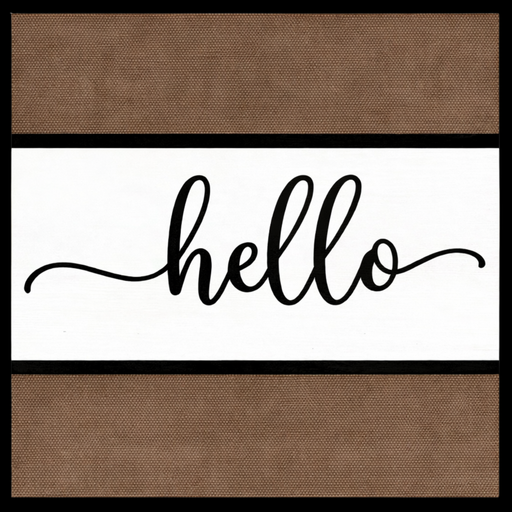 Hello burlap stripe metal sign with black script lettering for everyday wreath accent, 10 inch square TTE-428