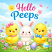 Hello Peeps Easter metal sign TTE-403 featuring bunny and chicks in pastel spring colors, 10x10 inch square wreath accent for Easter and spring wreath making