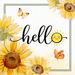 Hello sunshine sunflower metal sign with smiling sun and watercolor sunflowers for wreath accent, 10 inch square TTE-430

