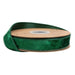 The Heritage Hunter Velvet with Hunter Back Wired Ribbon (1 Inch x 10 Yards | 7005W-589-25E) features rich hunter green velvet with a lustrous finish, partially unrolled on its brown cardboard reel and set against a white background—ideal for Christmas decorating.