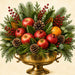 Holiday metal sign featuring apples, pomegranates, pinecones, winter berries, evergreen branches, and an antique gold urn. Exclusive Trendy Tree Design. SKU TTE-538.