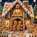 Christmas metal sign featuring a decorated gingerbread house, gingerbread family, candy canes and Home Sweet Gingerbread Home.