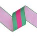 2.5" x 10 yards hot pink and green stripe Dupioni, double sided ribbon with pink backing. Wired. 8217W-175-63E