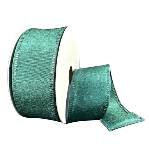 Hunter green metallic sheen satin wired ribbon, 1.5 inches x 10 yards.