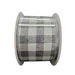 Meet the 2.5X10Y Grey White Check Ribbon C2340-078, featuring a striking black, gray, and white checkered pattern with large alternating squares on a spool. Its intricate design is perfect for any creative project!.