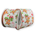 Ivory linen wired Christmas ribbon with gingerbread men, presents, candy canes, peppermints and colorful candies.
