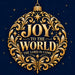 Joy to the World, The Lord Is Come Christmas design featuring elegant gold lettering, ornate gold scrollwork, decorative stars, and a rich navy blue background. Flat metal Christmas wreath sign TTE-874.