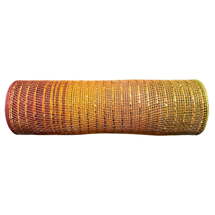 10-inch metallic ombre mesh roll in green, gold, brown, and burgundy, 10 yards long, ideal for late fall wreath making and seasonal decorating.
