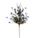 Introducing the 24" Royal Blue Lavender Berry Spray Artificial Floral Stem (63048-ROBL), featuring small blue flowers and green leaves on slender brown branches. Displayed against a white background, this elegant stem is ideal for adding a delicate, royal blue touch to your floral arrangements or wreaths.