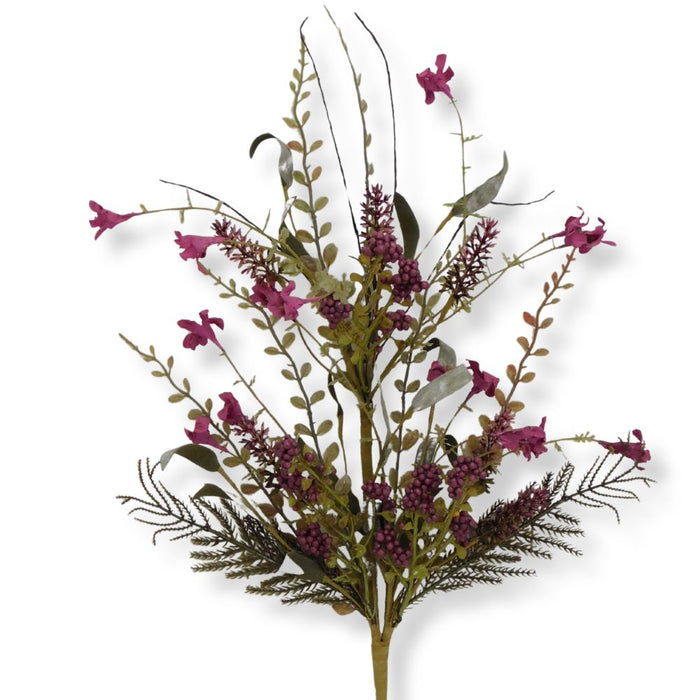 24-inch artificial purple lavender berry spray with purple berry clusters, lavender blooms, mixed greenery, and natural accents for wreaths, centerpieces, and floral arrangements.