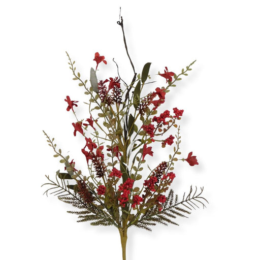24-inch artificial Red Lavender Berry Spray with vibrant red berry clusters, delicate red blooms, mixed greenery, and natural accents for wreaths, centerpieces, holiday décor, and floral arrangements.