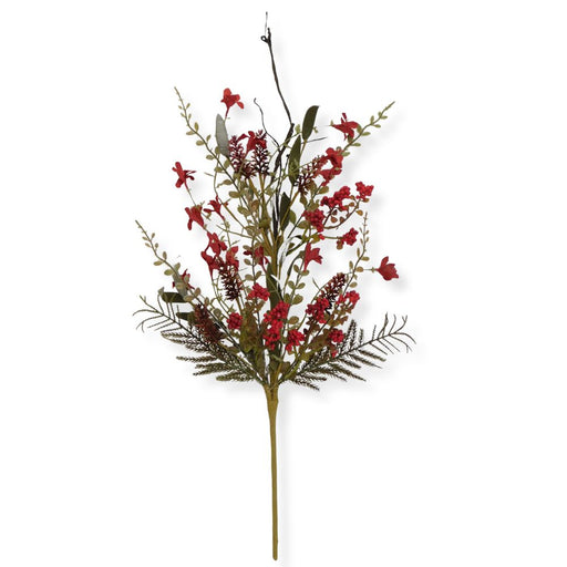 T24-inch artificial Red Lavender Berry Spray with vibrant red berry clusters, delicate red blooms, mixed greenery, and natural accents for wreaths, centerpieces, holiday décor, and floral arrangements.