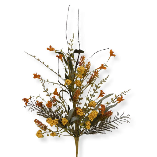 24-inch artificial yellow lavender berry spray with yellow berry clusters, delicate blooms, mixed greenery, and natural twig accents for wreaths and floral arrangements.