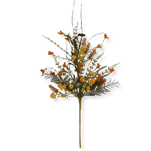 24-inch artificial yellow lavender berry spray with yellow berry clusters, delicate blooms, mixed greenery, and natural twig accents for wreaths and floral arrangements.