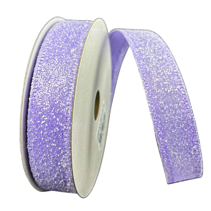 7/8 inch by 10 yards, lavender candy glittered satin ribbon, wired edge