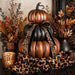 Copper and black stacked pumpkins 10 inch metal fall sign with leopard animal print bow and autumn foliage, TTE-633.
