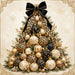Elegant Christmas tree filled with leopard print, black, gold and cream ornaments and topped with an animal print bow on metal wreath sign TTE-601.
