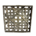 The 16 Gray Wash Woven Frame Square M10537 is a rustic wooden tray with a weathered finish, open crisscross lattice design, visible wood grain, and diagonal supports forming an X across the center.