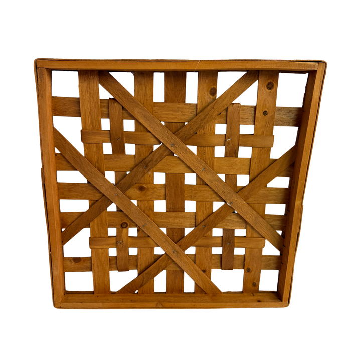 The 16 Brown Wash Woven Frame Square M10557 is a square wooden basket tray with interwoven strips and a raised edge, shown from above on a white background.