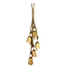 The 3 by 1.5 Gold Mini Cow Bell String M32503 features six small gold cow bells hanging from twisted natural rope, creating a charming accent against a plain white background.