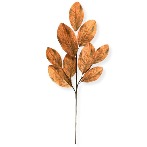 32-inch artificial orange magnolia leaves spray with realistic textured foliage for fall wreaths, garlands, centerpieces, and seasonal floral arrangements.