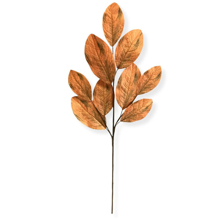 32-inch artificial orange magnolia leaves spray with realistic textured foliage for fall wreaths, garlands, centerpieces, and seasonal floral arrangements.