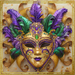 Mardi Gras 10-inch metal sign featuring a purple, green, and gold feathered mask with jeweled accents and glittering details.