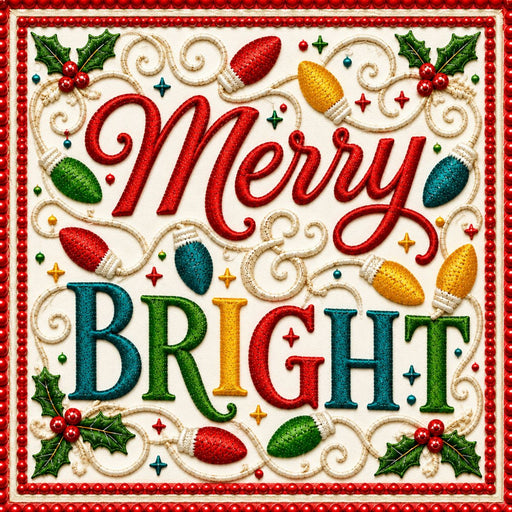 Merry and Bright Christmas metal sign with colorful vintage Christmas lights and holly