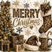 Merry Christmas 10 inch metal sign with leopard animal print Christmas tree, stocking, Santa hat, gifts and cocoa, TTE-657.