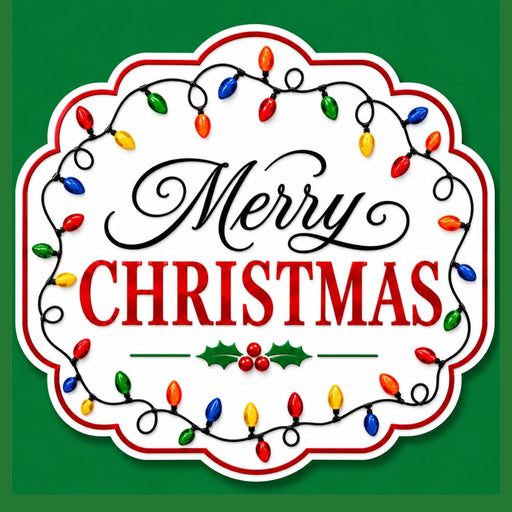 Merry Christmas old fashioned lights green metal wreath sign with colorful Christmas bulbs and holly, TTE-591.