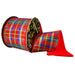Metallic tartan plaid wired ribbon with thick red velvet backing, 4 inches by 10 yards.