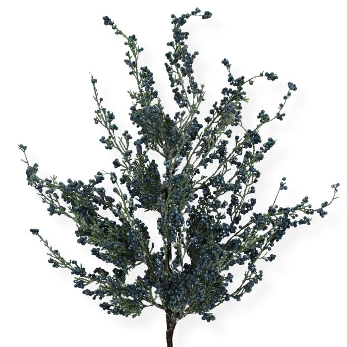 30-inch artificial blue mini berry spray with clustered blue berries on branching stems for Christmas trees, winter wreaths, garlands, and floral arrangements.