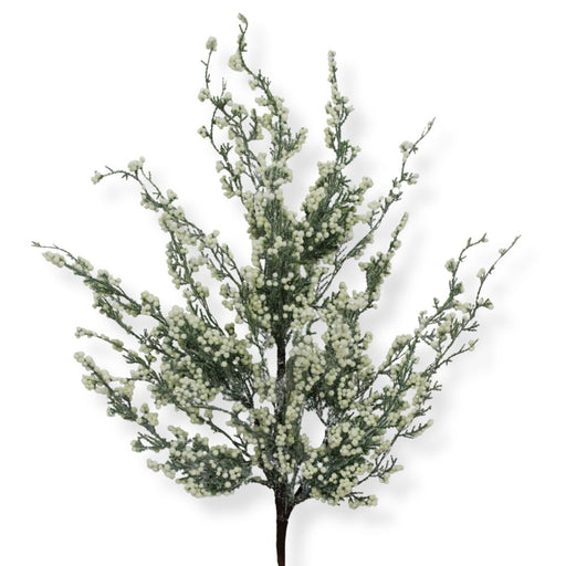 30-inch artificial cream mini berry spray with clustered cream berries on branching stems for Christmas trees, wreaths, garlands, and floral arrangements.