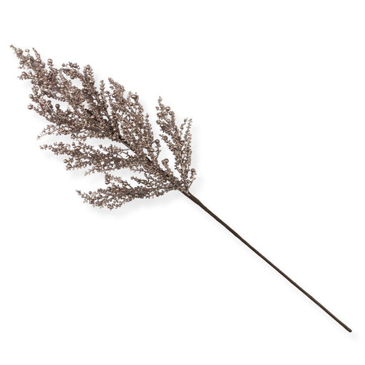 26-inch artificial rose gold mini berry spray with metallic berry clusters on branching stems for Christmas trees, wreaths, garlands, and holiday floral arrangements.