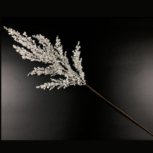 26-inch artificial white mini berry spray with pearl-like berry clusters on branching stems for Christmas trees, wreaths, garlands, and winter floral arrangements.