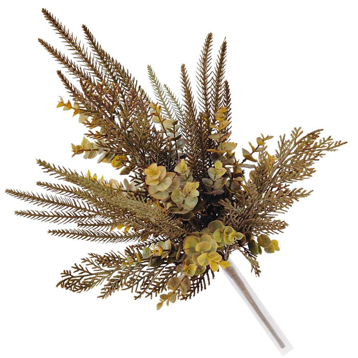 22-inch artificial mixed leaf and berry bush with layered greenery and eucalyptus-style leaves in green and yellow tones for wreaths, centerpieces, and floral arrangements.