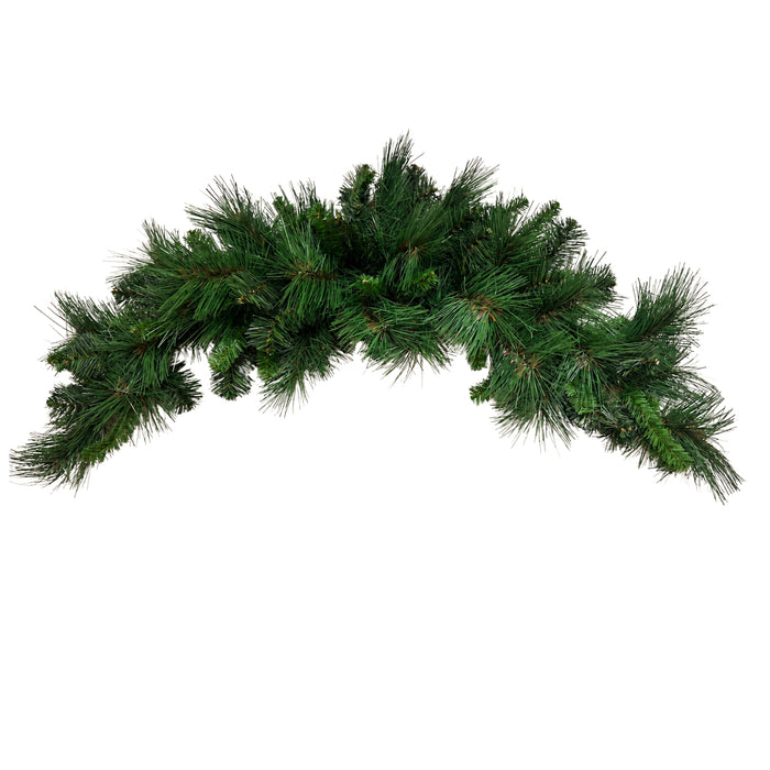 36-inch mixed pine crescent swag with full green evergreen branches arranged in a curved shape for Christmas door decorations and winter floral designs, XG781012-063.