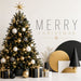 Modern Merry Christmas metal sign with black white and gold decorated Christmas tree and contemporary holiday design