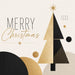 Modern Merry Christmas metal wreath sign with geometric black gold and ivory Christmas trees