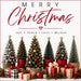 Modern Merry Christmas 10 inch metal sign with red, green, white and gold Christmas trees, plaid and buffalo check gifts, ornaments, pinecones and Joy Peace Love Believe sentiment, TTE-662.
