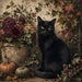 10 x 10 metal Halloween wreath sign featuring a black cat with heirloom pumpkins, moody florals, ivy, and a vintage garden setting. Exclusive Trendy Tree Design for deco mesh wreaths, grapevine wreaths, or framing. SKU TTE-491.