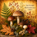 Woodland mushrooms surrounded by autumn leaves, berries, ferns, and seasonal botanicals on a fall wreath accent metal sign TTE-436