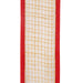 Natural jute wired ribbon with open weave and red fabric edge, 2.5 inches wide by 10 yards, SKU 94057W-756-40F.